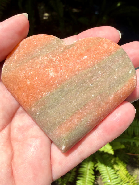 Large Rough Banded Orange Calcite Carved Heart