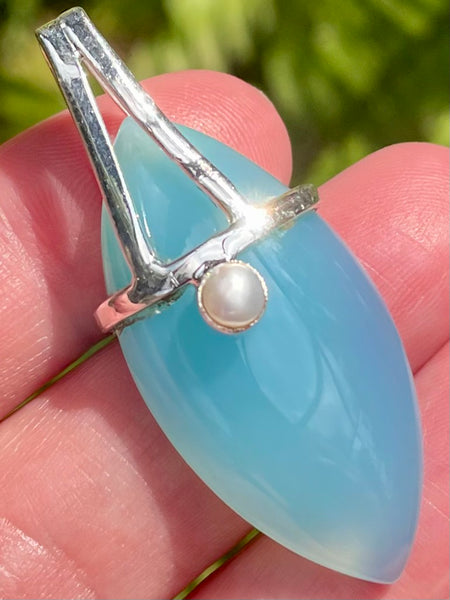 Aqua Chalcedony and Pearl Pendant - Morganna’s Treasures 