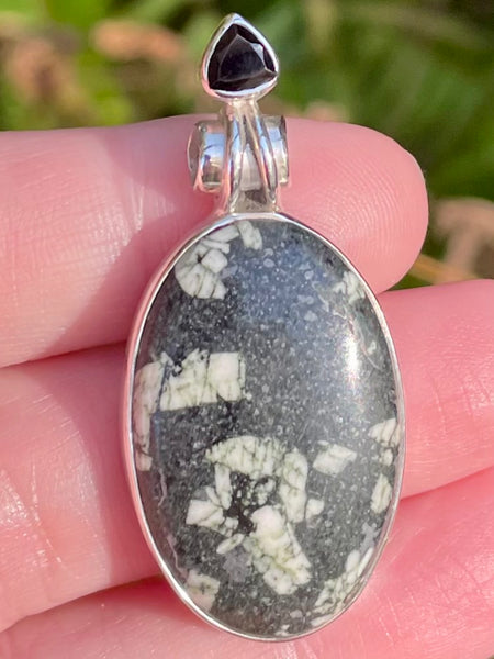 Chinese Writing Stone and Black Onyx Pendant - Morganna’s Treasures