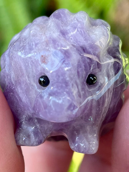 Purple Amethyst and Black Tourmaline Carved Hedgehog - Morganna’s Treasures