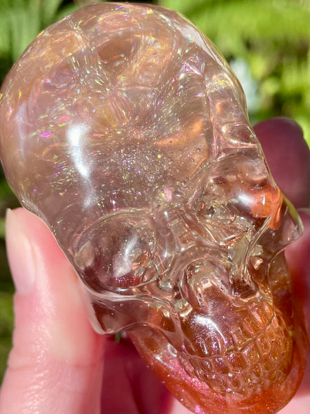 “Visionary” Large Garnet, Rose Quartz, Red Jasper, Clear Quartz & Copper Orgonite Skull