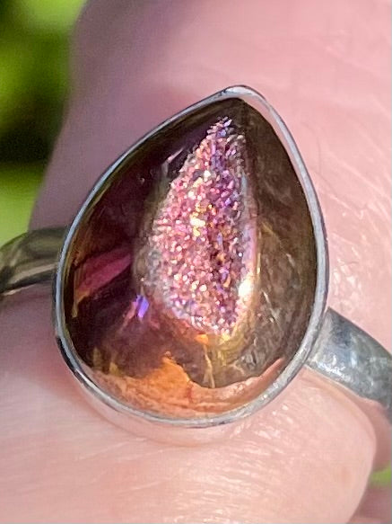 Rose Titanium Aura Quartz Druzy Ring Size 6