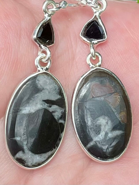 Septarian (Dragon’s Stone) and Black Onyx Earrings - Morganna’s Treasures 