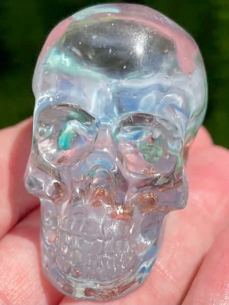 “Ethereal” Turquoise, Opalite, Clear Quartz & Copper Orgonite Skull - Morganna’s Treasures 