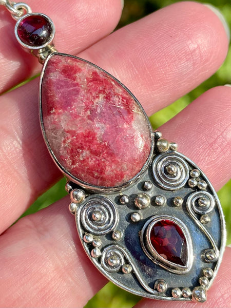 Pink Thulite and Garnet Pendant - Morganna’s Treasures 