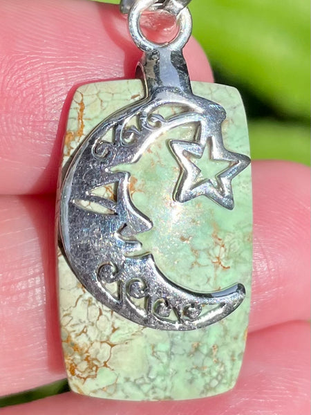 Crescent Moon & Star Variscite Pendant - Morganna’s Treasures 