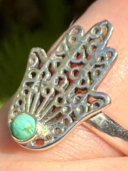 Blue Mohave Turquoise Hamsa Hand Ring Size 7 - Morganna’s Treasures