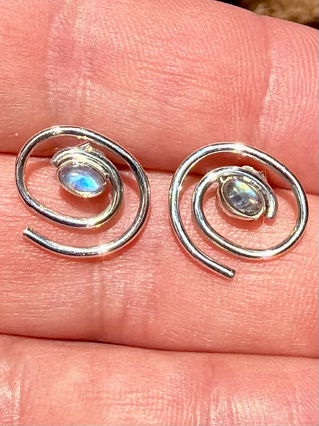 Rainbow Moonstone Spiral Studded Earrings