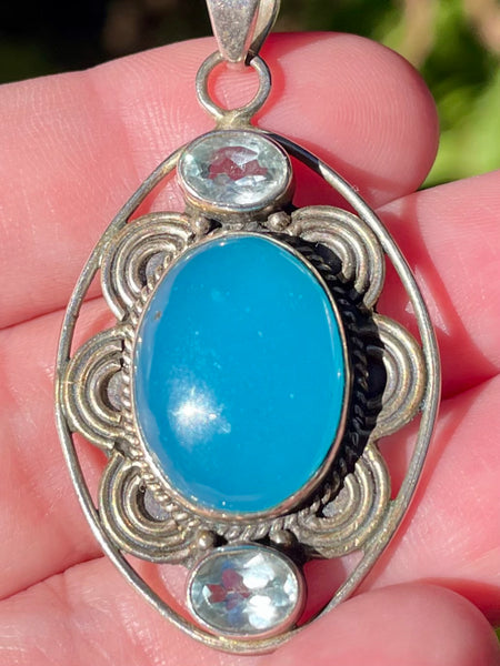 Beautiful Blue Chalcedony and Blue Topaz Pendant