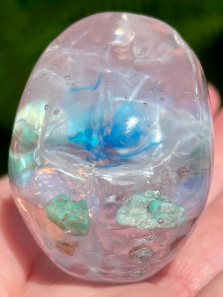 “Ethereal” Turquoise, Opalite, Clear Quartz & Copper Orgonite Skull - Morganna’s Treasures 