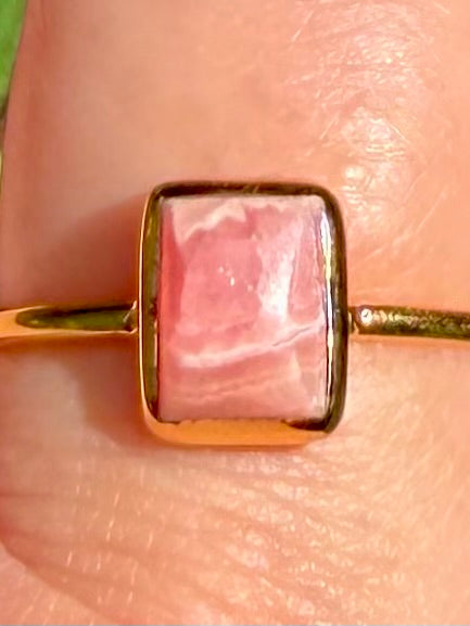 18K Gold over Sterling Silver Rhodochrosite Ring Size 9.5