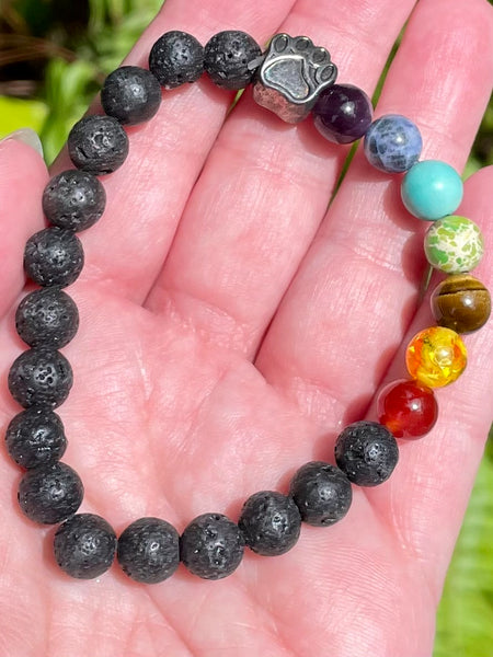 Chakra Lava Rock Paw Print Bracelet - Morganna’s Treasures