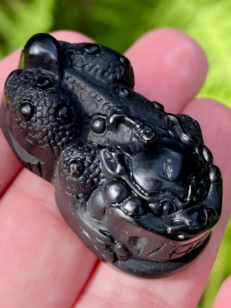 Carved Buddhist Black Obsidian Palm Stone/Pendant - Morganna’s Treasures 