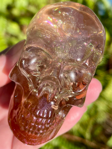 “Visionary” Large Garnet, Rose Quartz, Red Jasper, Clear Quartz & Copper Orgonite Skull