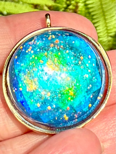 "Galaxy" Azurite, Aquamarine, Selenite, Moonstone and Aluminum Orgonite Pendant