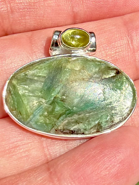 Green and Blue Kyanite with Peridot Pendant