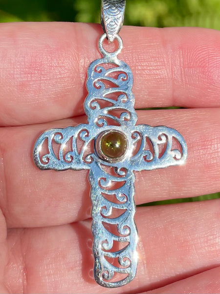 Green Tourmaline Cross Pendant - Morganna’s Treasures 