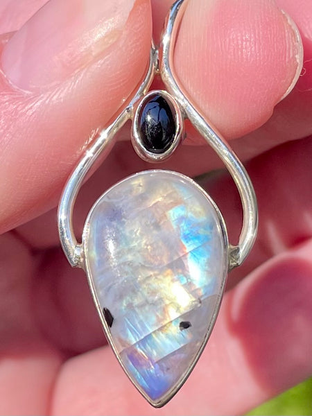 Rainbow Moonstone and Black Onyx Pendant - Morganna’s Treasures