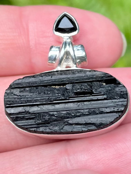 Rough Black Tourmaline and Black Onyx Pendant - Morganna’s Treasures 