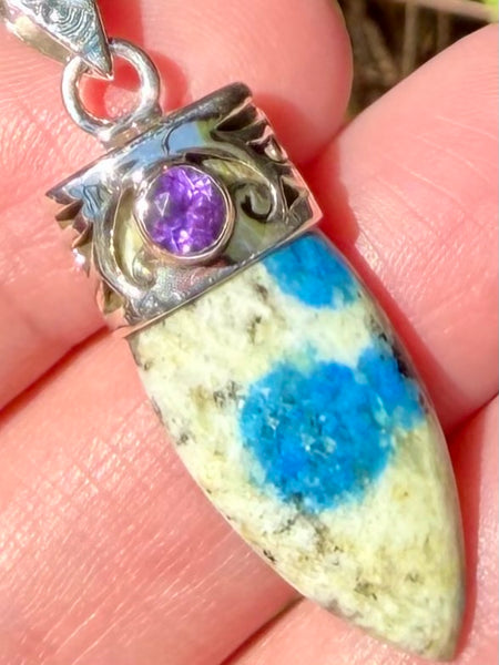 K2 Blue Azurite and Amethyst Pendant - Morganna’s Treasures