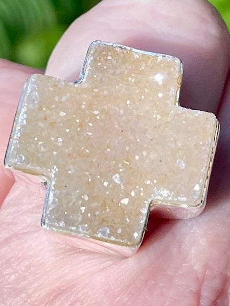 Quartz Druzy Cross Ring Size 8