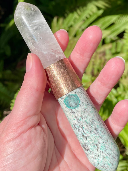 K2 Azurite and Clear Quartz Crystal Massage Wand - Morganna’s Treasures
