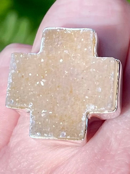 Quartz Druzy Cross Ring Size 8