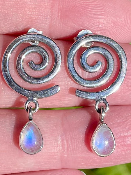 Rainbow Moonstone Spiral Studded Earrings - Morganna’s Treasures 