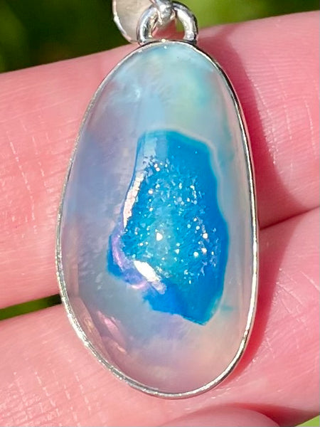 Marine Blue Aura Quartz Druzy Pendant