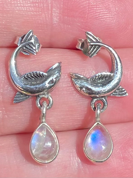 Dolphin Rainbow Moonstone Earrings - Morganna’s Treasures 