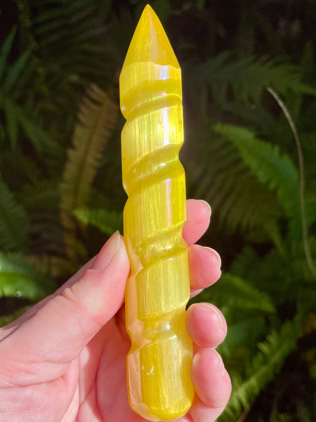 Yellow Aura Selenite Spiral Wand - Morganna’s Treasures