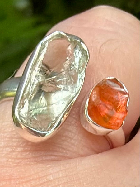 Rough Aquamarine and Mexican Fire Opal Ring Size 6.5