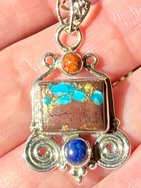 Basalt Turquoise, Red Jasper and Lapis Lazuli Pendant