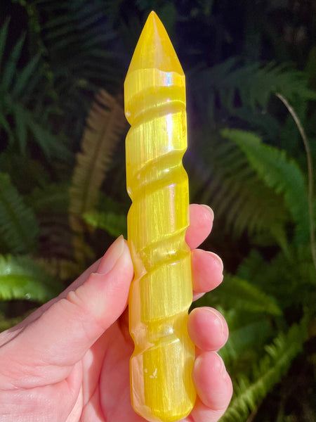 Yellow Aura Selenite Spiral Wand - Morganna’s Treasures