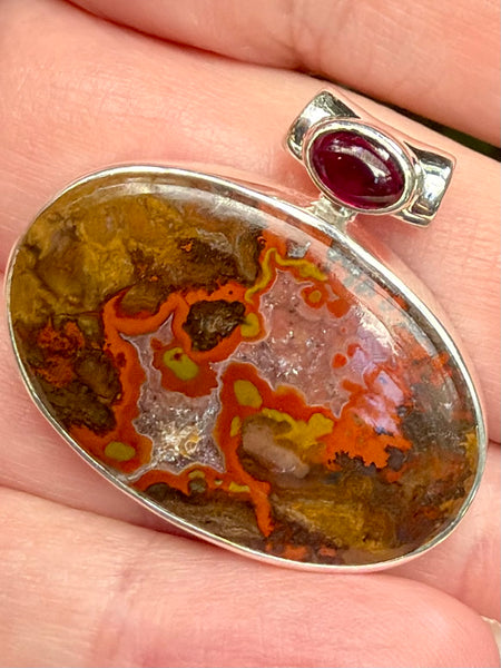 Beautiful Red Seam Agate and Garnet Pendant - Morganna’s Treasures