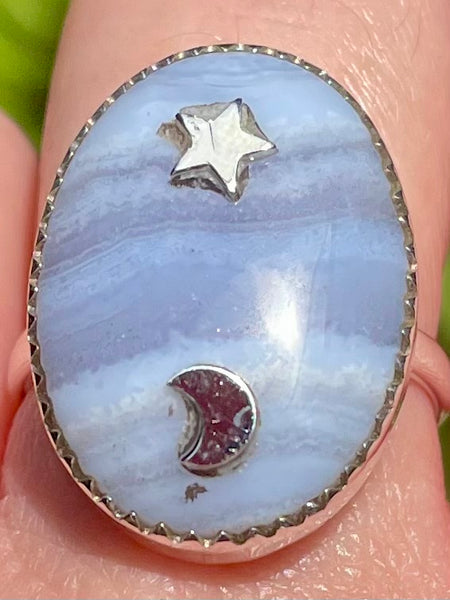 Moon and Stars Blue Lace Agate Ring Size 9 - Morganna’s Treasures 