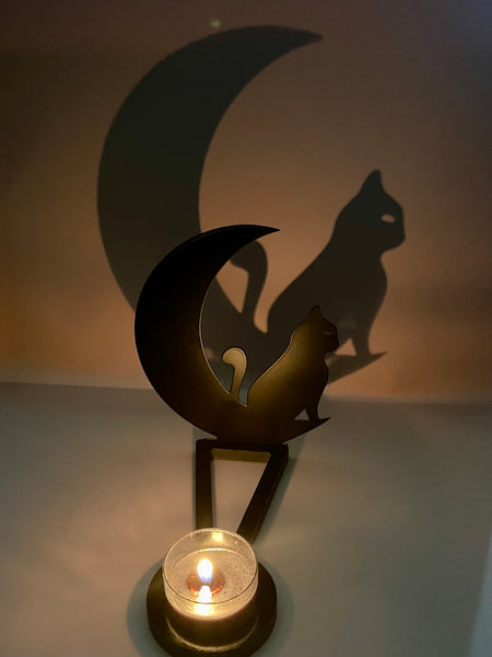 Cat and Moon Shadow Stand Tea Light Holder - Morganna’s Treasures
