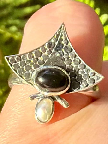 Pearl and Black Onyx Ring Size 8 - Morganna’s Treasures