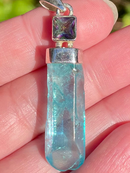 Aqua Aura Quartz and Mystic Topaz Pendant