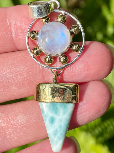 Rainbow Moonstone and Larimar Pendant - Morganna’s Treasures 