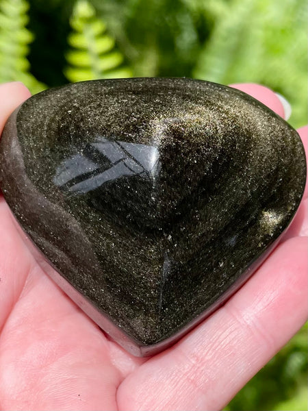 Gold Sheen Obsidian Heart Palm Stone - Morganna’s Treasures 