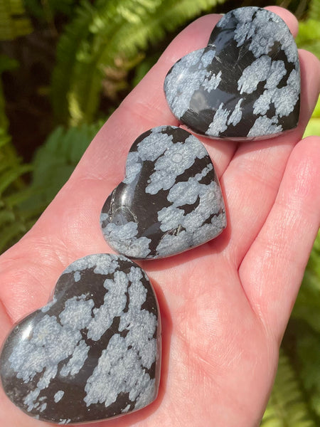 Medium Snowflake Obsidian Heart Palm Stones - Morganna’s Treasures