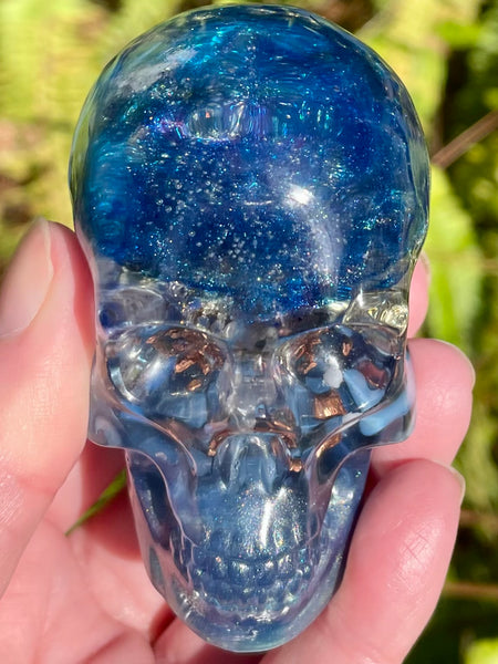 “Celestial” Sodalite, Pyrite, Kyanite, Opalite, Clear Quartz & Copper Orgonite Skull