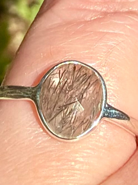 Faceted Tourmalinated Quartz Ring Size 6.5