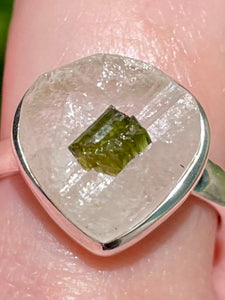 Green Tourmaline in Quartz Ring Size 10
