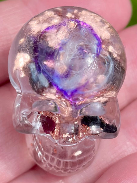 Small Sugilite , Clear Quartz & Copper Orgonite Skull - Morganna’s Treasures 