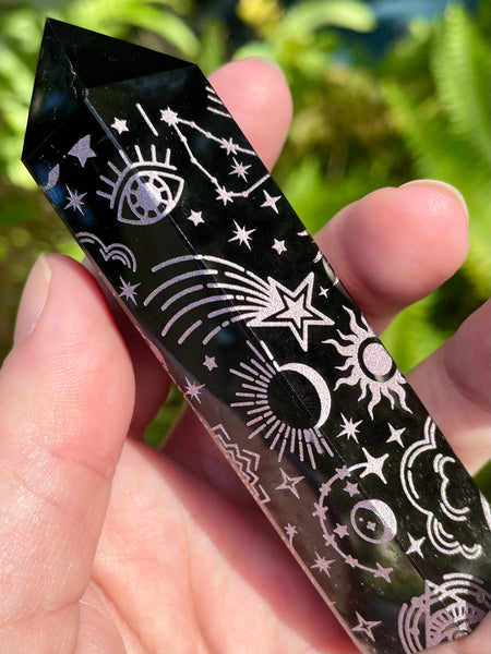 Sacred Symbols Black Obsidian Healing Wand - Pink - Morganna’s Treasures 