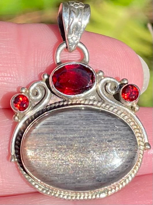 Black Sunstone and Garnet Pendant - Morganna’s Treasures