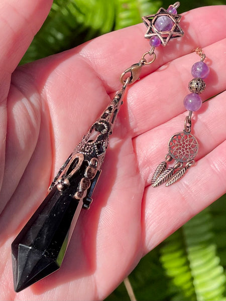 Black Obsidian and Purple Amethyst Dreamcatcher Pendulum