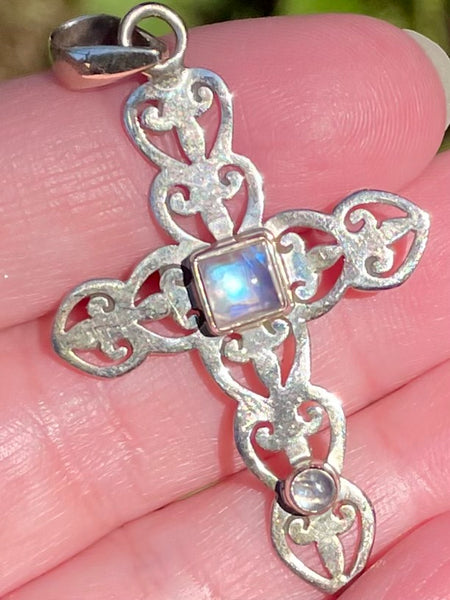 Rainbow Moonstone Cross Pendant